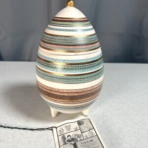 Sascha Brastoff California Pottery Egg Lidded Jar Tripod Gold Gilt MCM Signed
